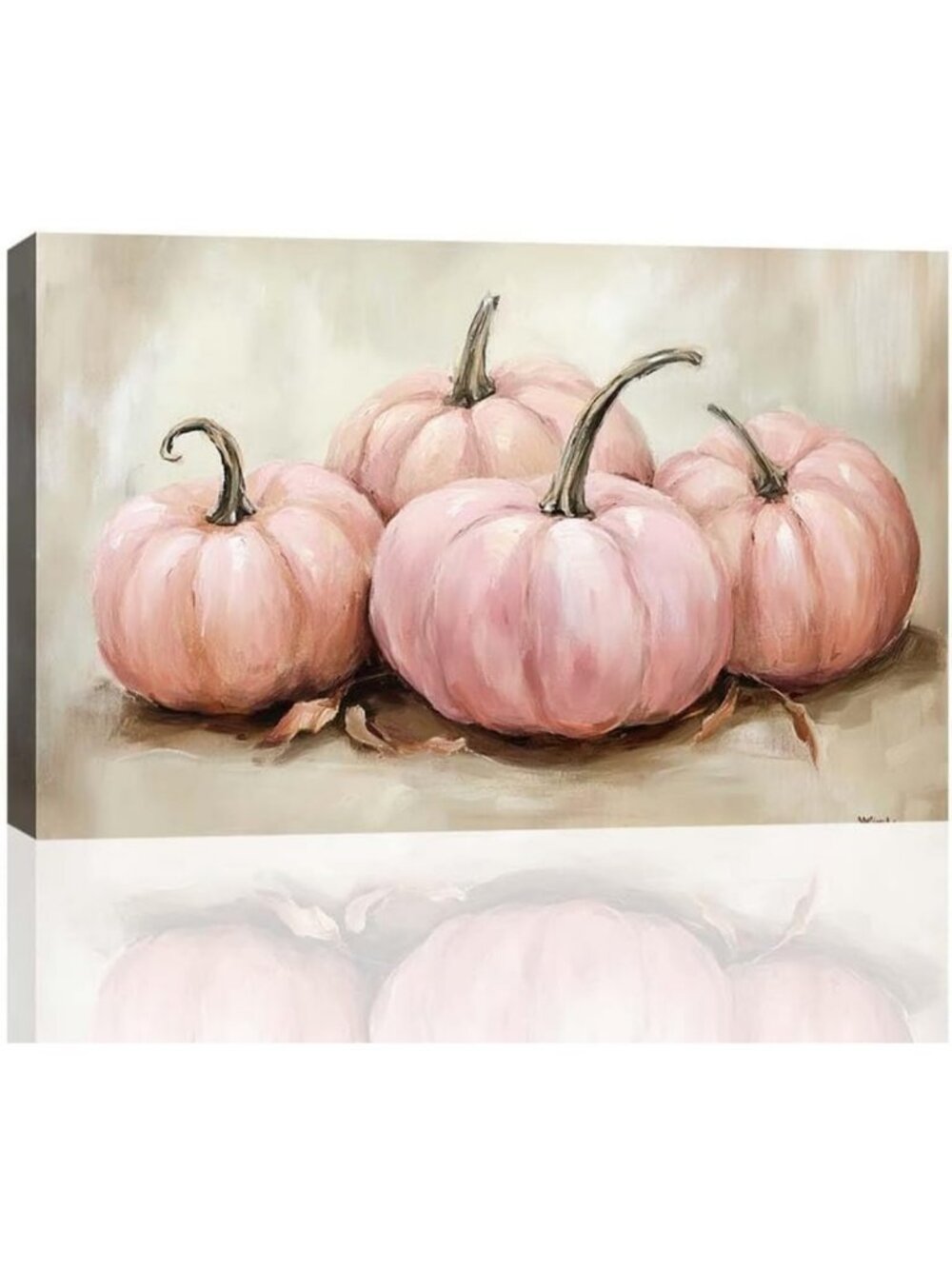 Rustic Pink Pumpkins Fall Wall Art | Vintage Farmhouse Canvas Decor 24x36